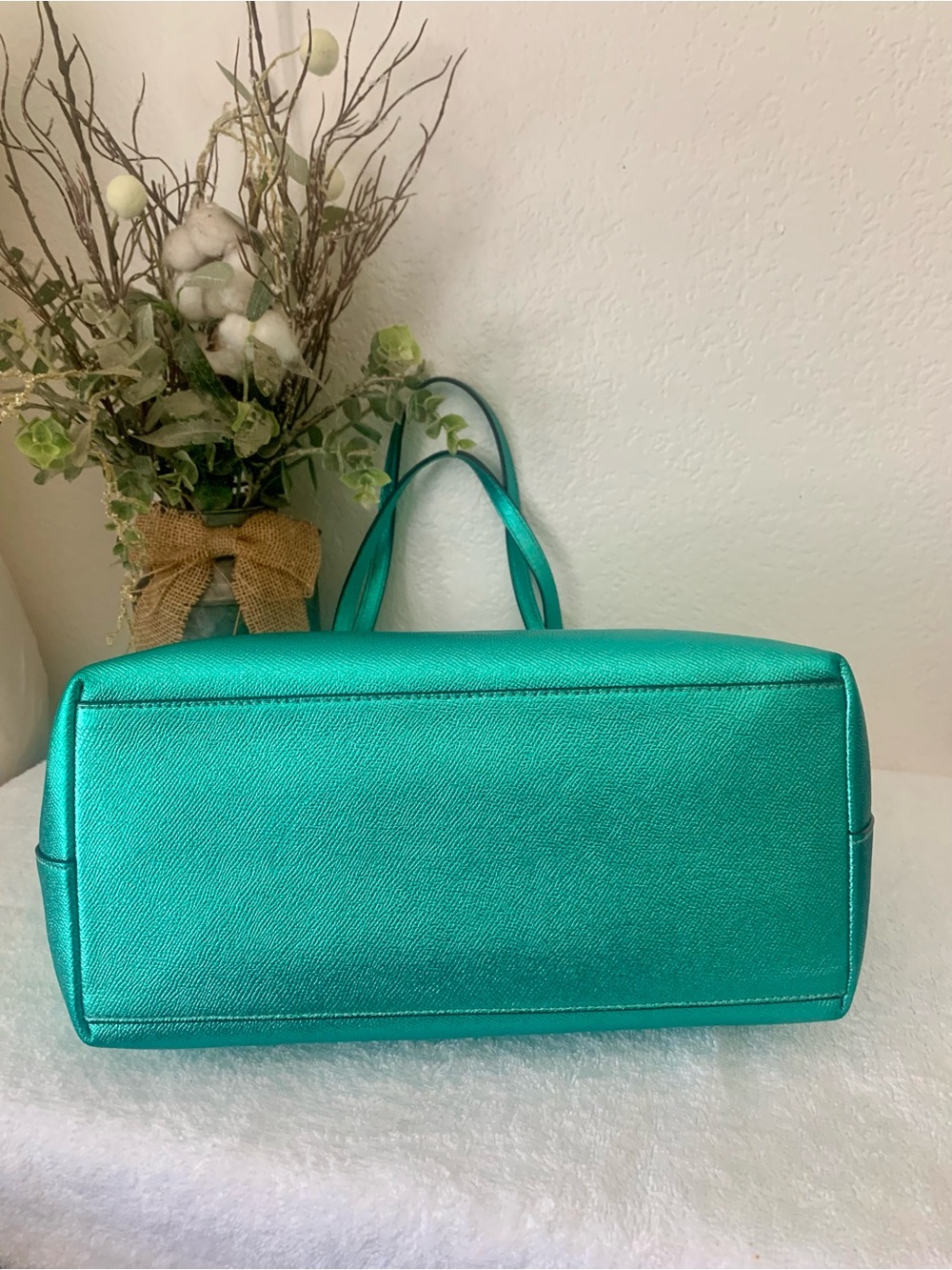 RARE Coach Metallic Sea Green City Tote with Wristlet Set “HARD TO FIND COLOR” - Picture 7 of 13